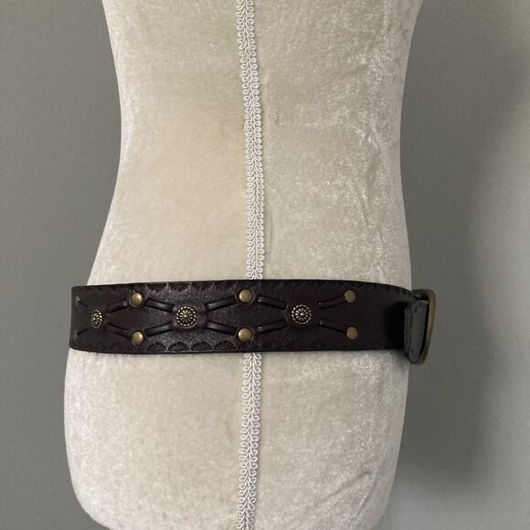 FOSSIL Brown Leather Belt Embossed Studded Southwest western boho Women's Medium - Picture 5 of 15